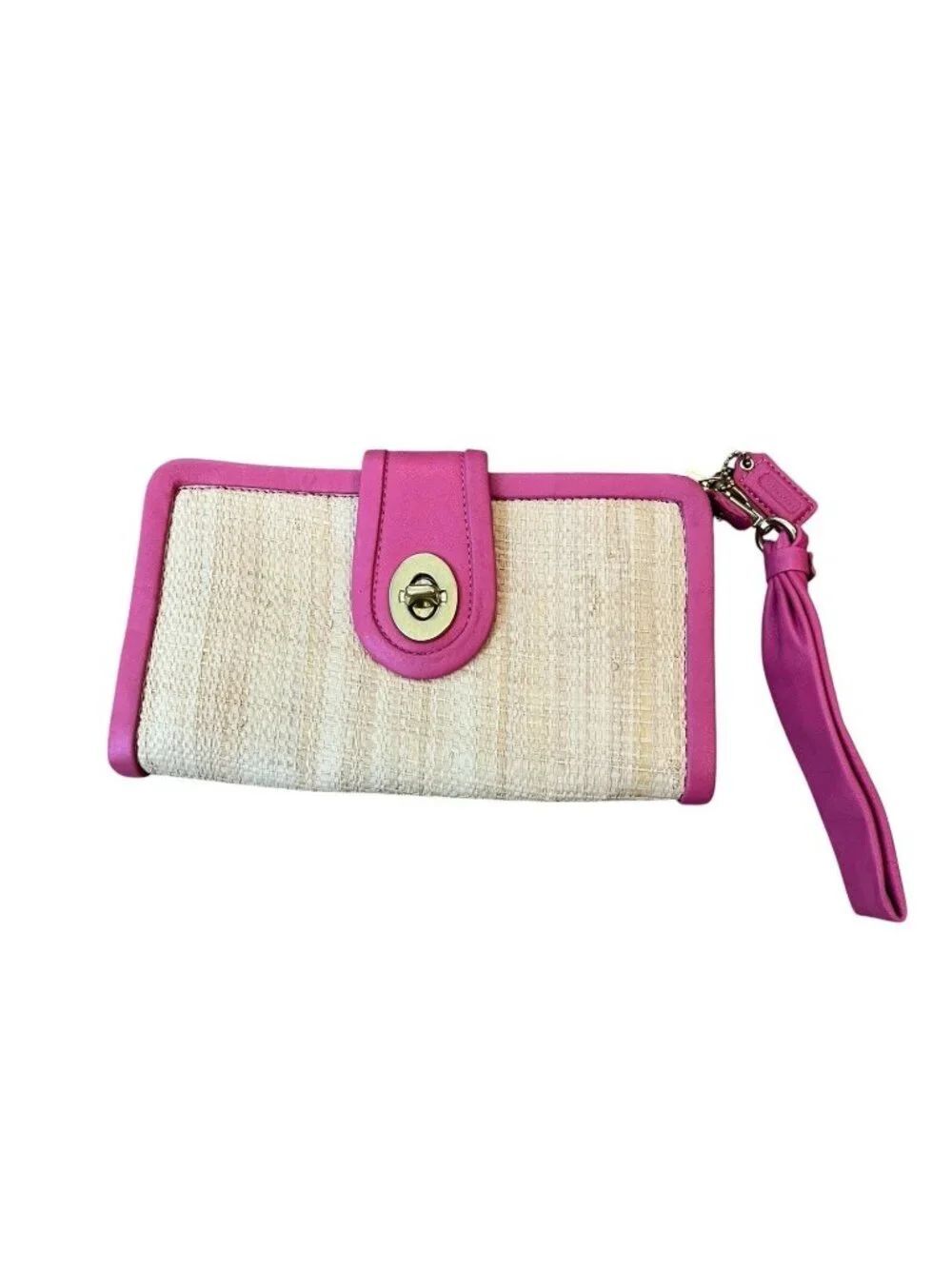 Coach Straw Pink Leather Wristlet Clutch Purse Vtg Wallet L0868-42474